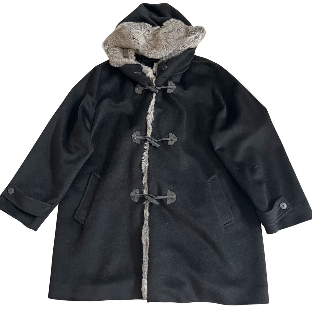 Cinzia Rocca Baby Alpaca Wool Coat Rabbit Fur Trim Hood Toggle Coat Italy Wmn 16